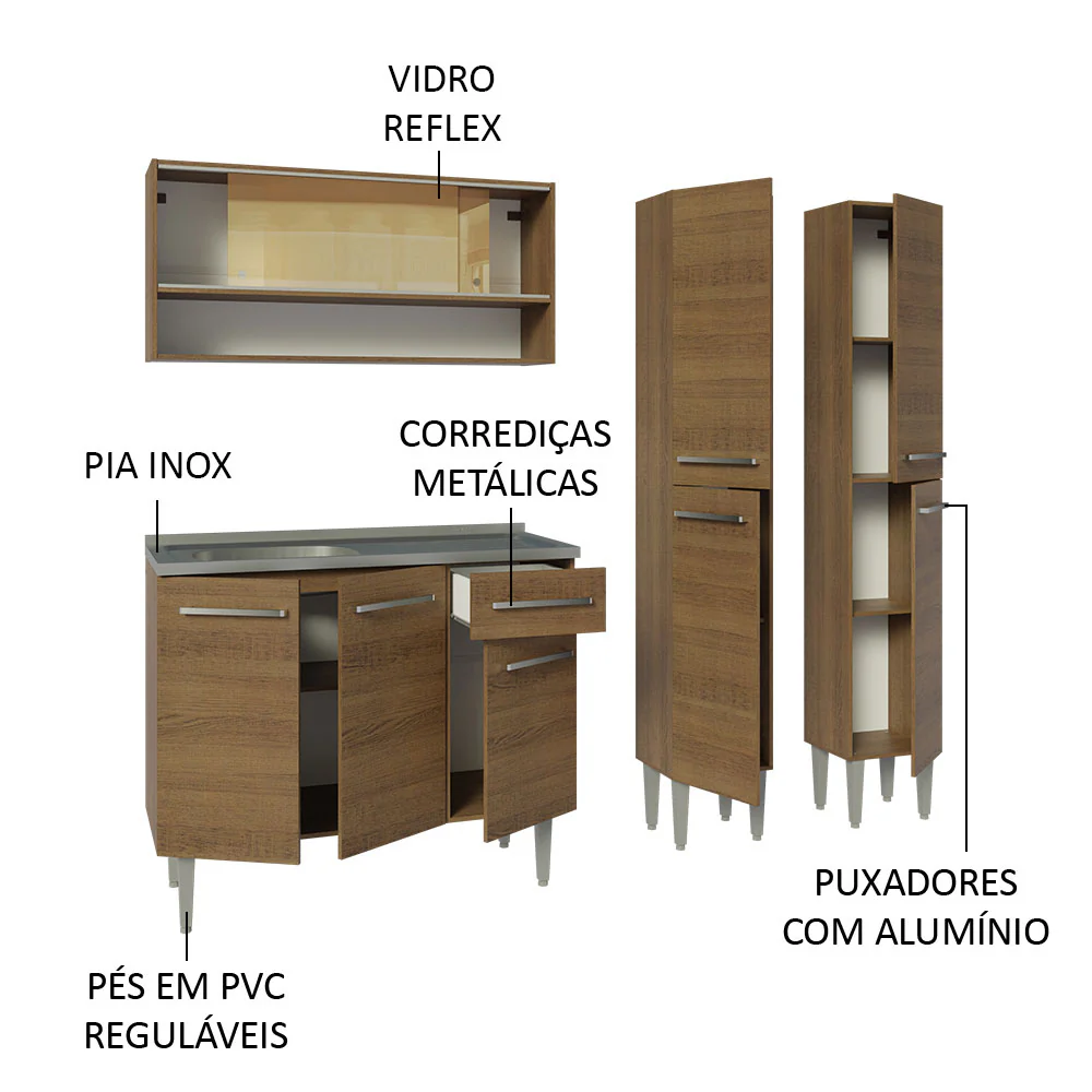 Armário de Cozinha Compacta 169cm com Pia Rustic Emilly Madesa 14 - Image 4