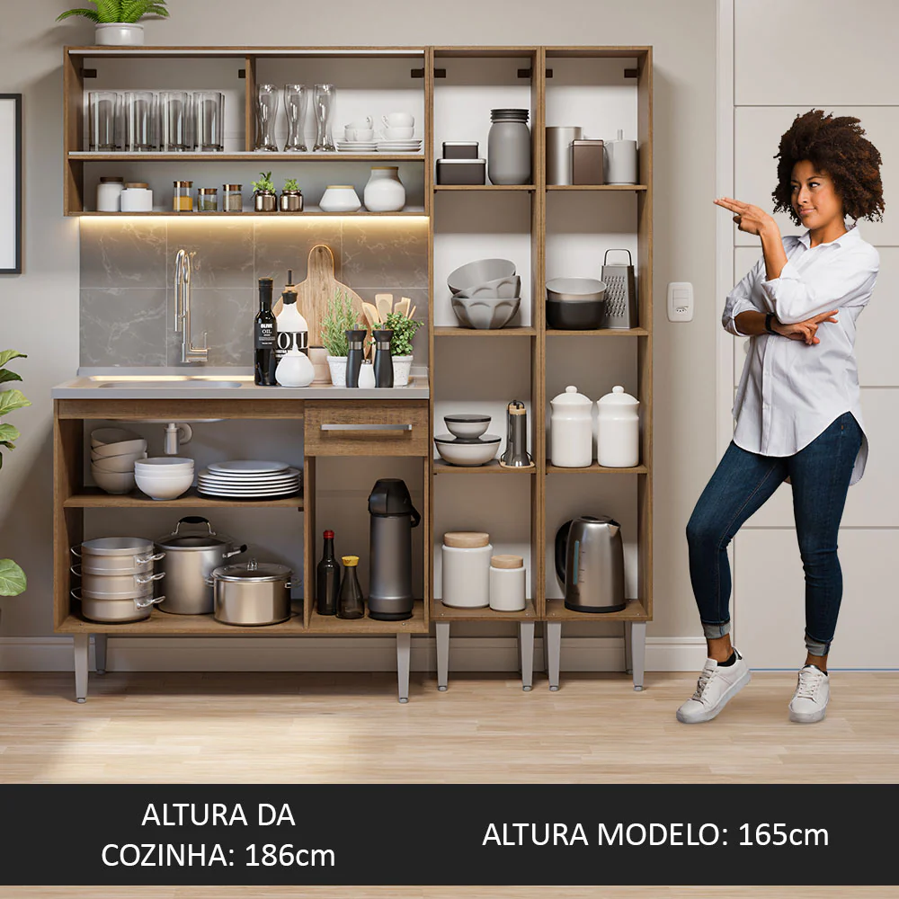 Armário de Cozinha Compacta 169cm com Pia Rustic Emilly Madesa 14 - Image 5