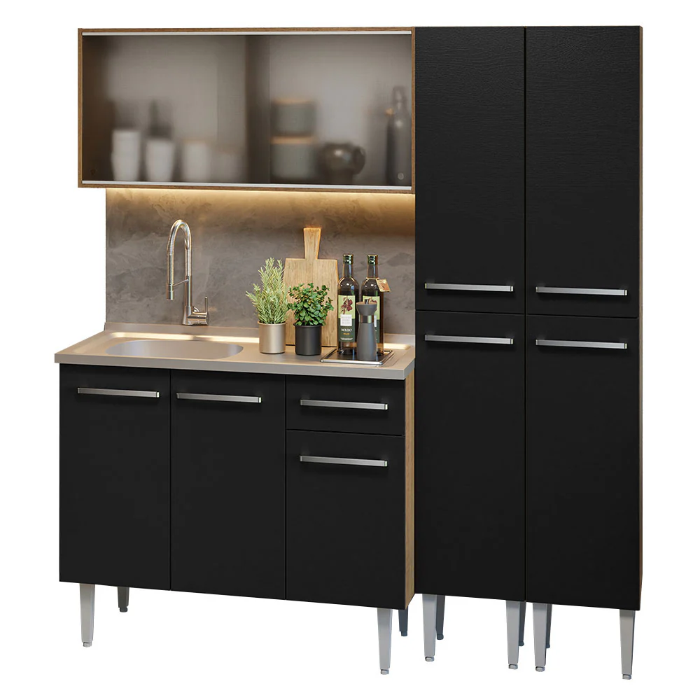 Armário de Cozinha Compacta 169cm com Pia Rustic/Preto Emilly Madesa 11 - Image 2