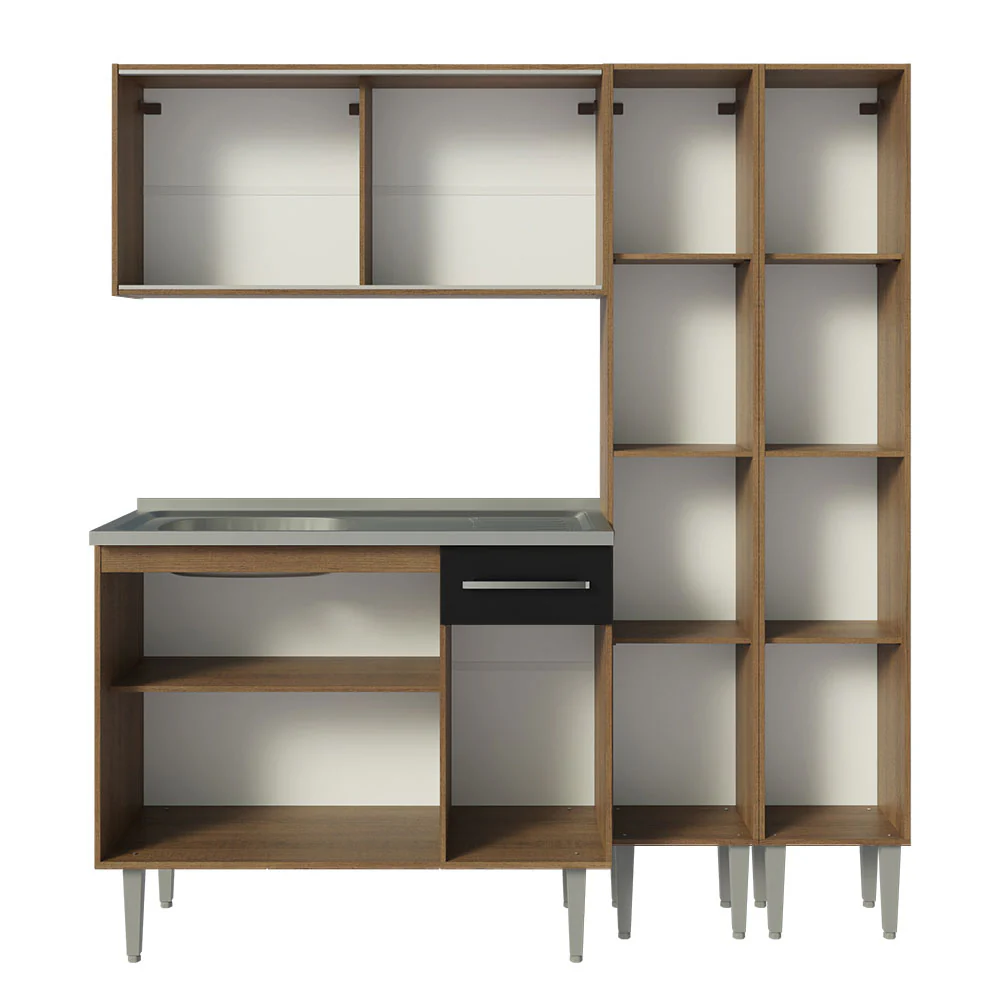 Armário de Cozinha Compacta 169cm com Pia Rustic/Preto Emilly Madesa 12 - Image 10