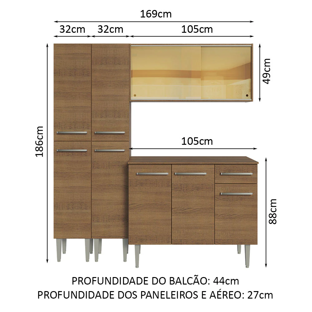 Armário de Cozinha Compacta 169cm Rustic Emilly Madesa 09 - Image 3
