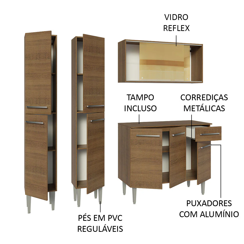 Armário de Cozinha Compacta 169cm Rustic Emilly Madesa 09 - Image 4