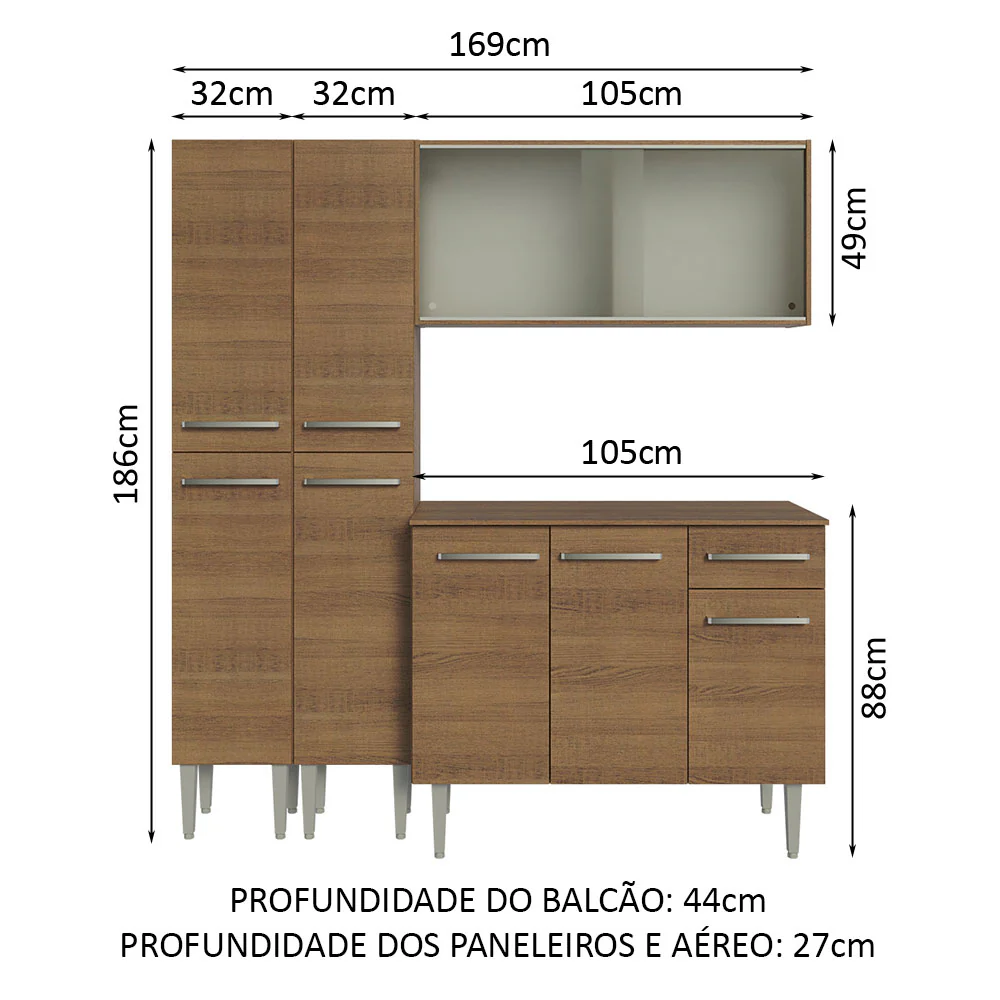 Armário de Cozinha Compacta 169cm Rustic Emilly Madesa 10 - Image 3