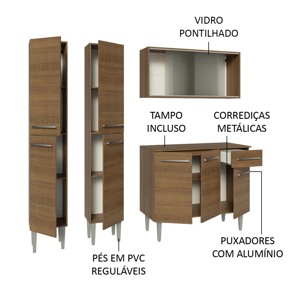 Armário de Cozinha Compacta 169cm Rustic Emilly Madesa 10 - Image 4