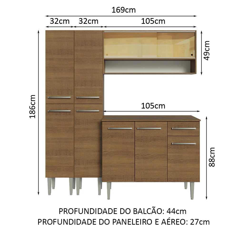 Armário de Cozinha Compacta 169cm Rustic Emilly Madesa 13 - Image 3