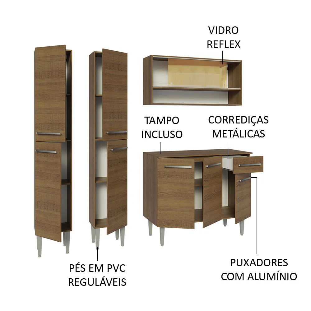 Armário de Cozinha Compacta 169cm Rustic Emilly Madesa 13 - Image 4