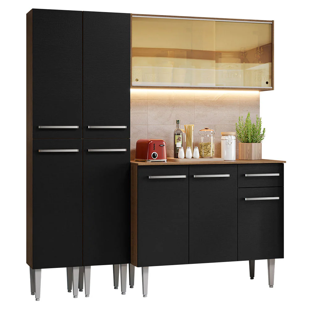 Armário de Cozinha Compacta 169cm Rustic/Preto Emilly Madesa 09 - Image 2