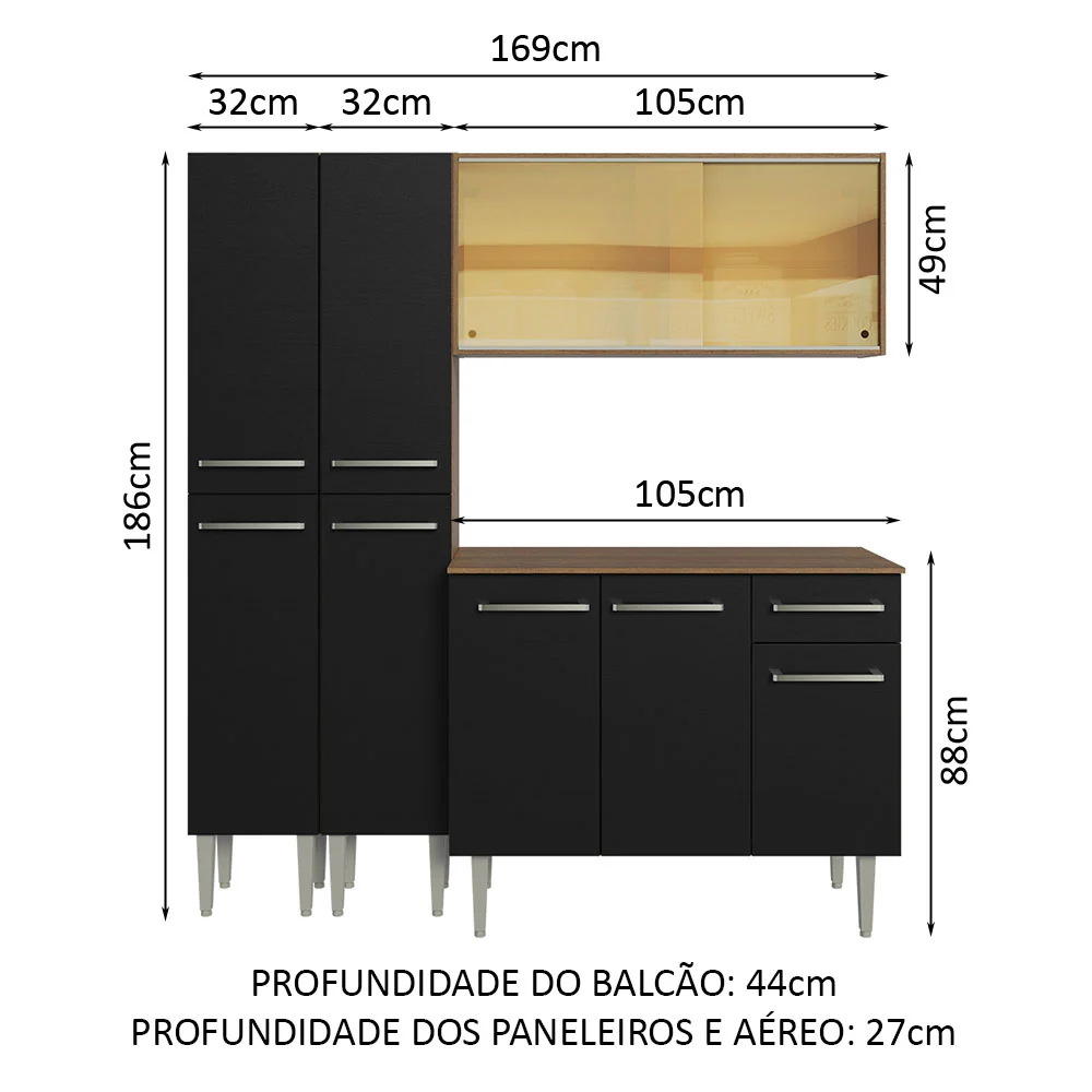 Armário de Cozinha Compacta 169cm Rustic/Preto Emilly Madesa 09 - Image 3