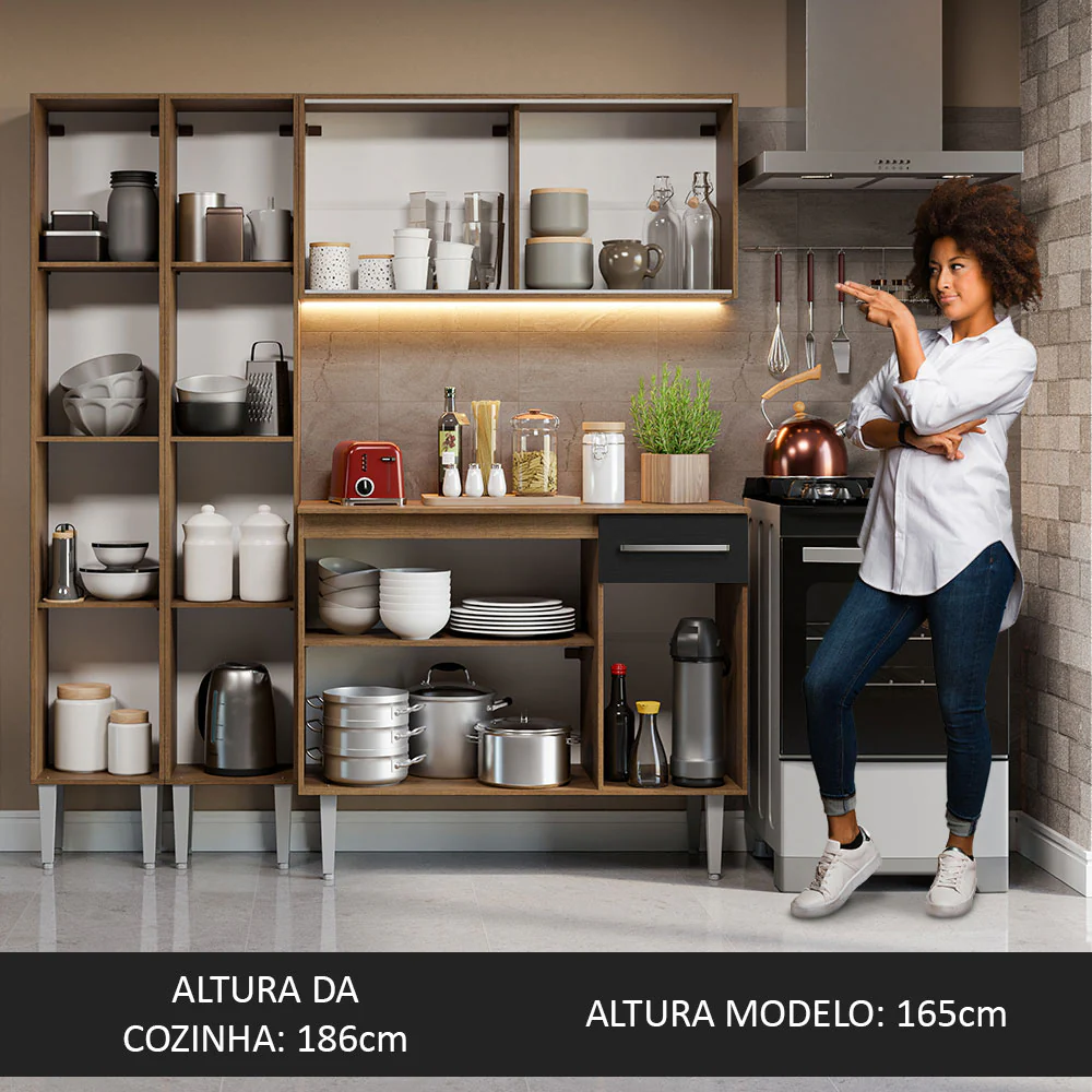 Armário de Cozinha Compacta 169cm Rustic/Preto Emilly Madesa 09 - Image 5