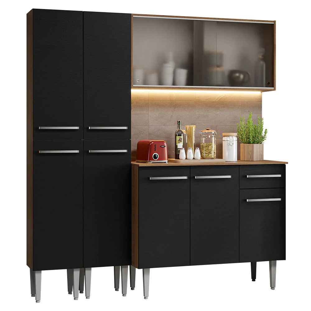 Armário de Cozinha Compacta 169cm Rustic/Preto Emilly Madesa 10 - Image 2