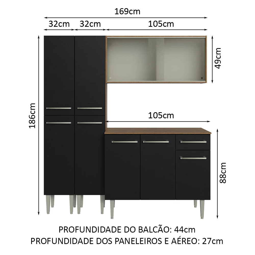 Armário de Cozinha Compacta 169cm Rustic/Preto Emilly Madesa 10 - Image 3