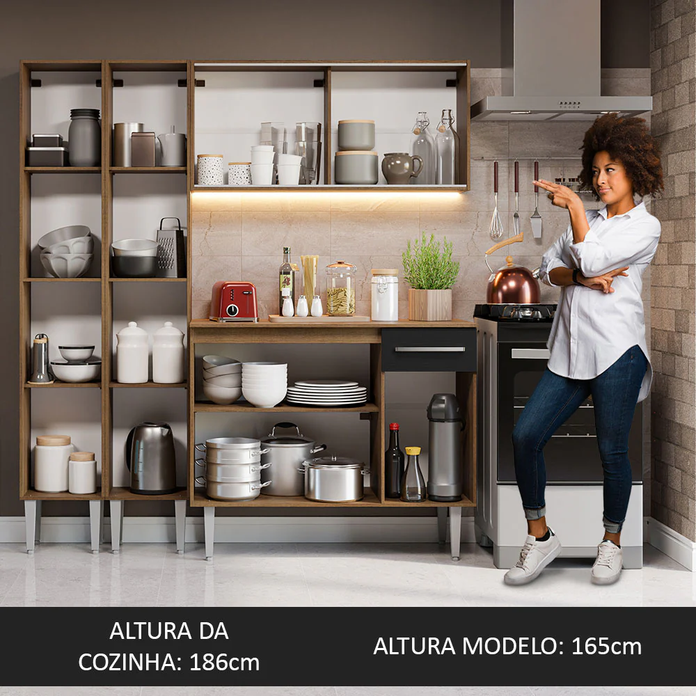 Armário de Cozinha Compacta 169cm Rustic/Preto Emilly Madesa 10 - Image 5
