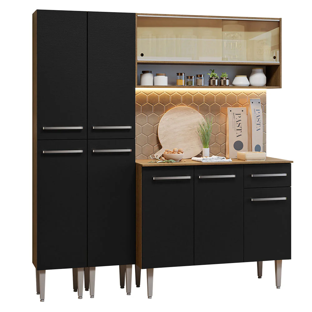 Armário de Cozinha Compacta 169cm Rustic/Preto Emilly Madesa 13 - Image 2