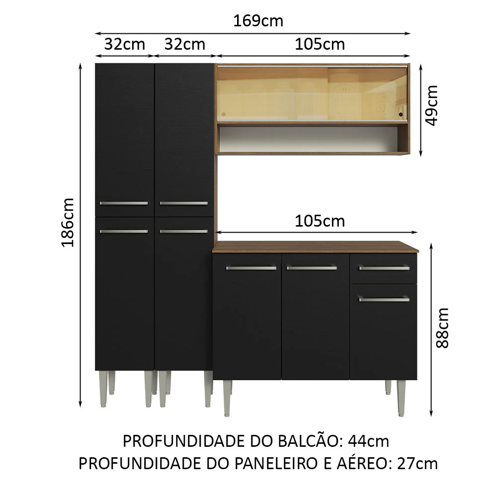 Armário de Cozinha Compacta 169cm Rustic/Preto Emilly Madesa 13 - Image 3