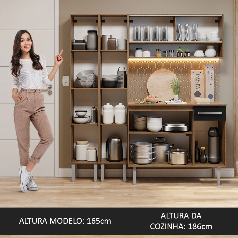 Armário de Cozinha Compacta 169cm Rustic/Preto Emilly Madesa 13 - Image 5