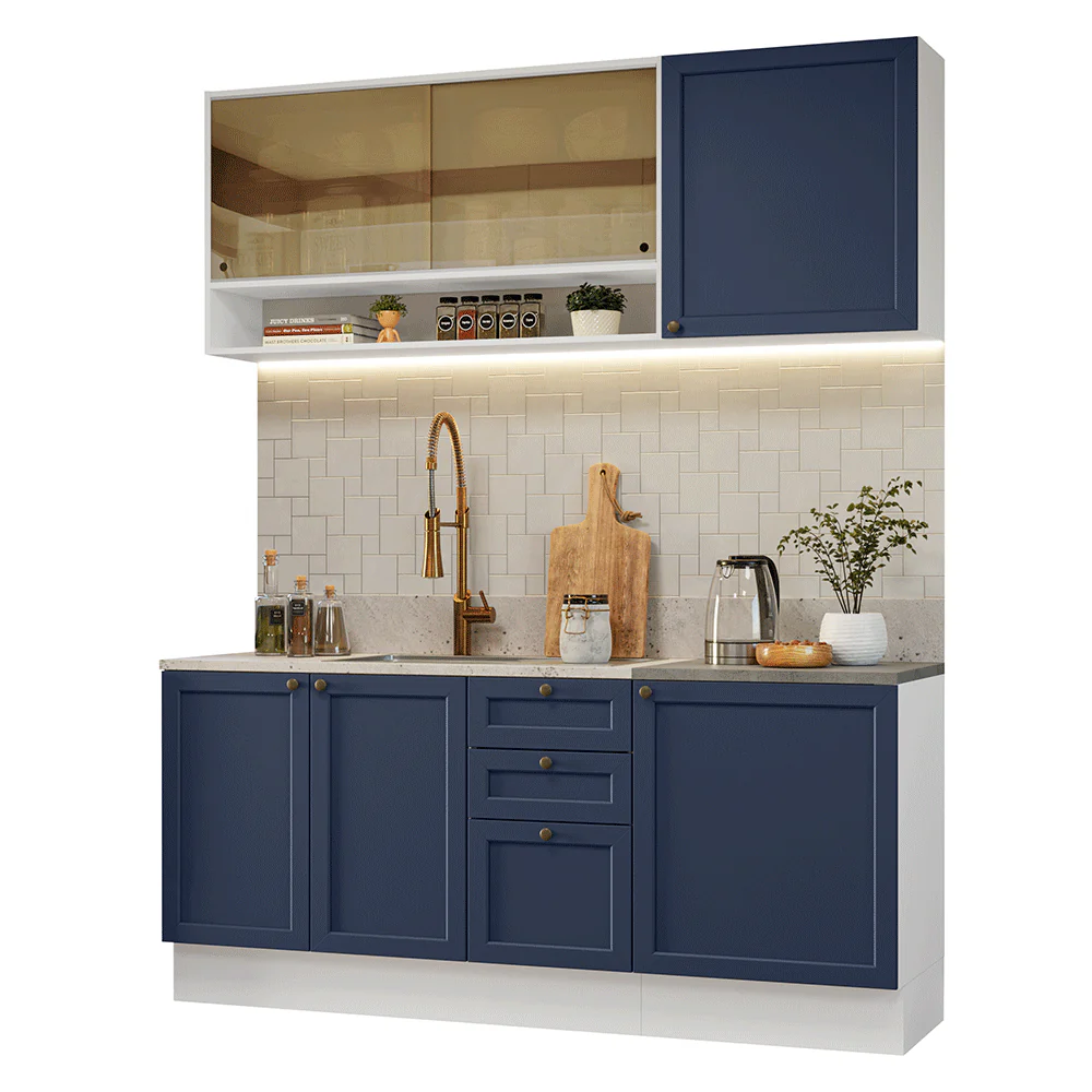 Armário de Cozinha Compacta 180 cm Branco/Azul Vik Madesa 04 - Image 2