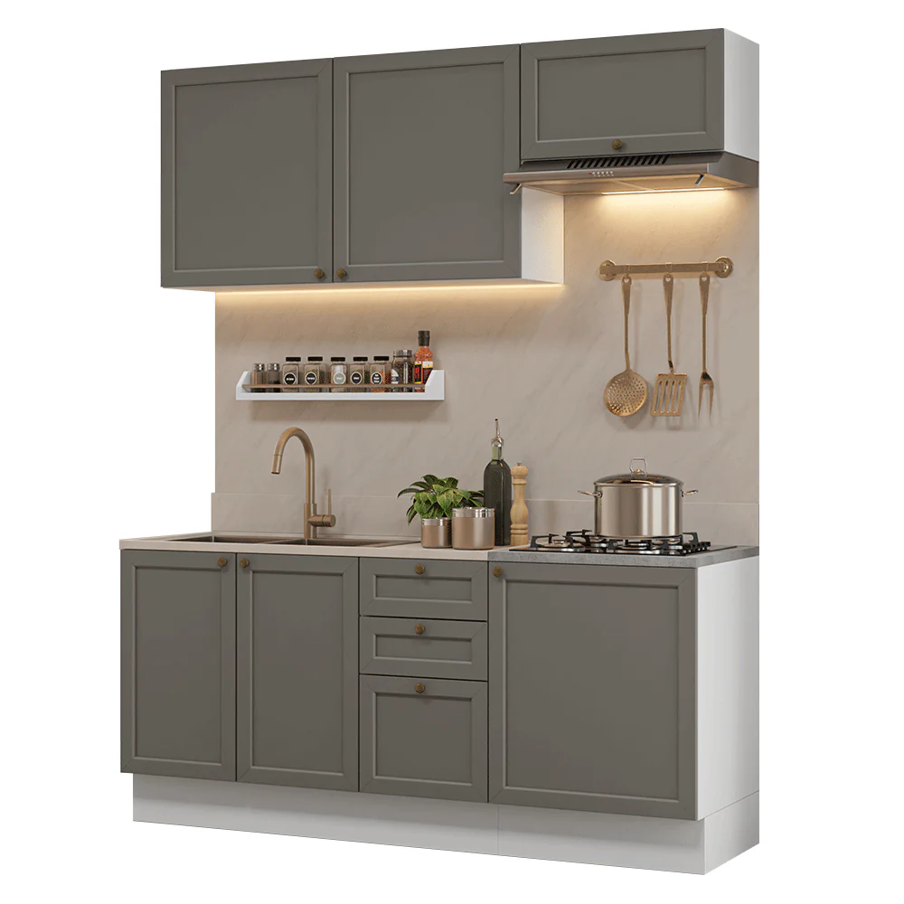 Armário de Cozinha Compacta 180 cm Branco/Cinza Vik Madesa 01 - Image 2