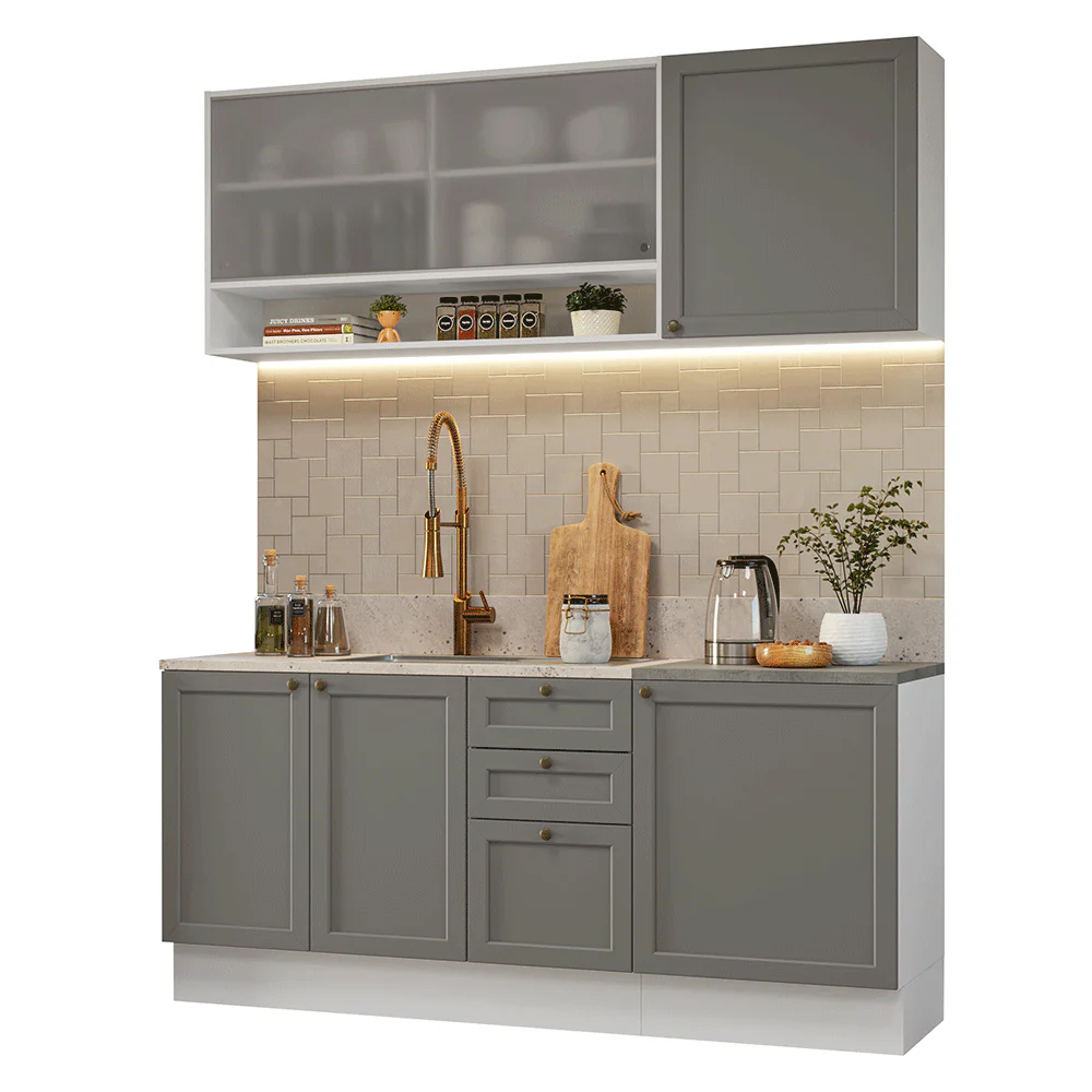 Armário de Cozinha Compacta 180 cm Branco/Cinza Vik Madesa 03 - Image 2