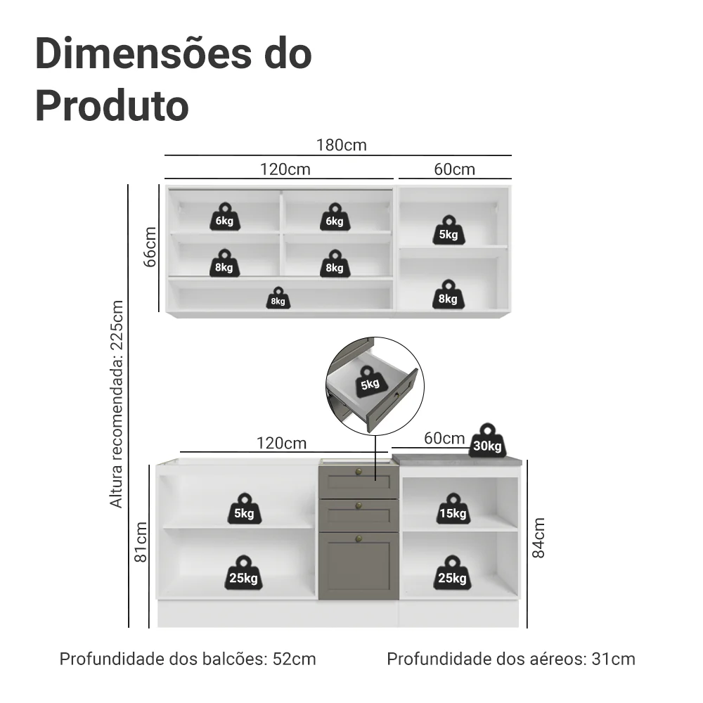 Armário de Cozinha Compacta 180 cm Branco/Cinza Vik Madesa 03 - Image 3