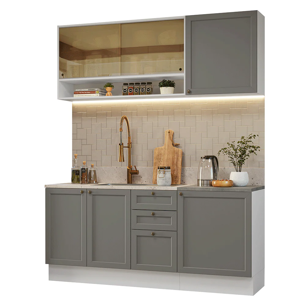 Armário de Cozinha Compacta 180 cm Branco/Cinza Vik Madesa 04 - Image 2