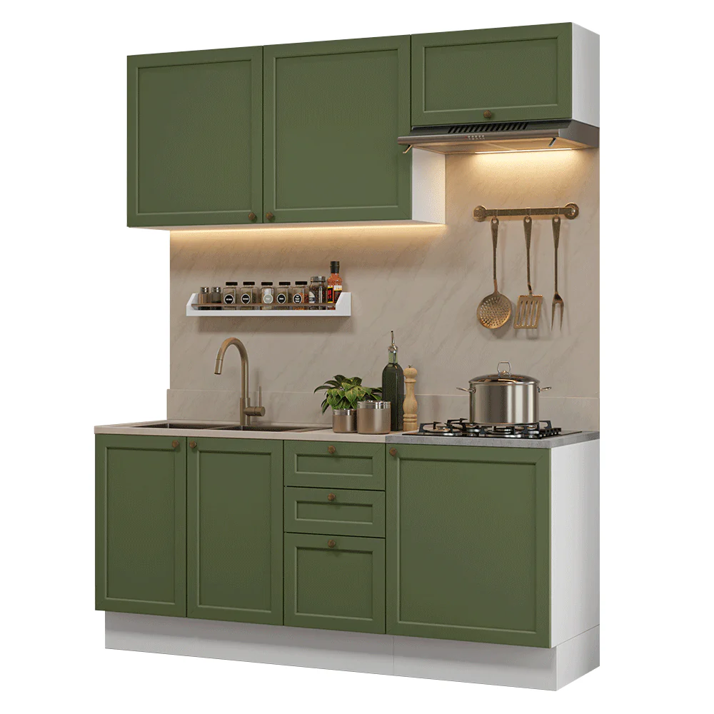 Armário de Cozinha Compacta 180 cm Branco/Verde Vik Madesa 01 - Image 2