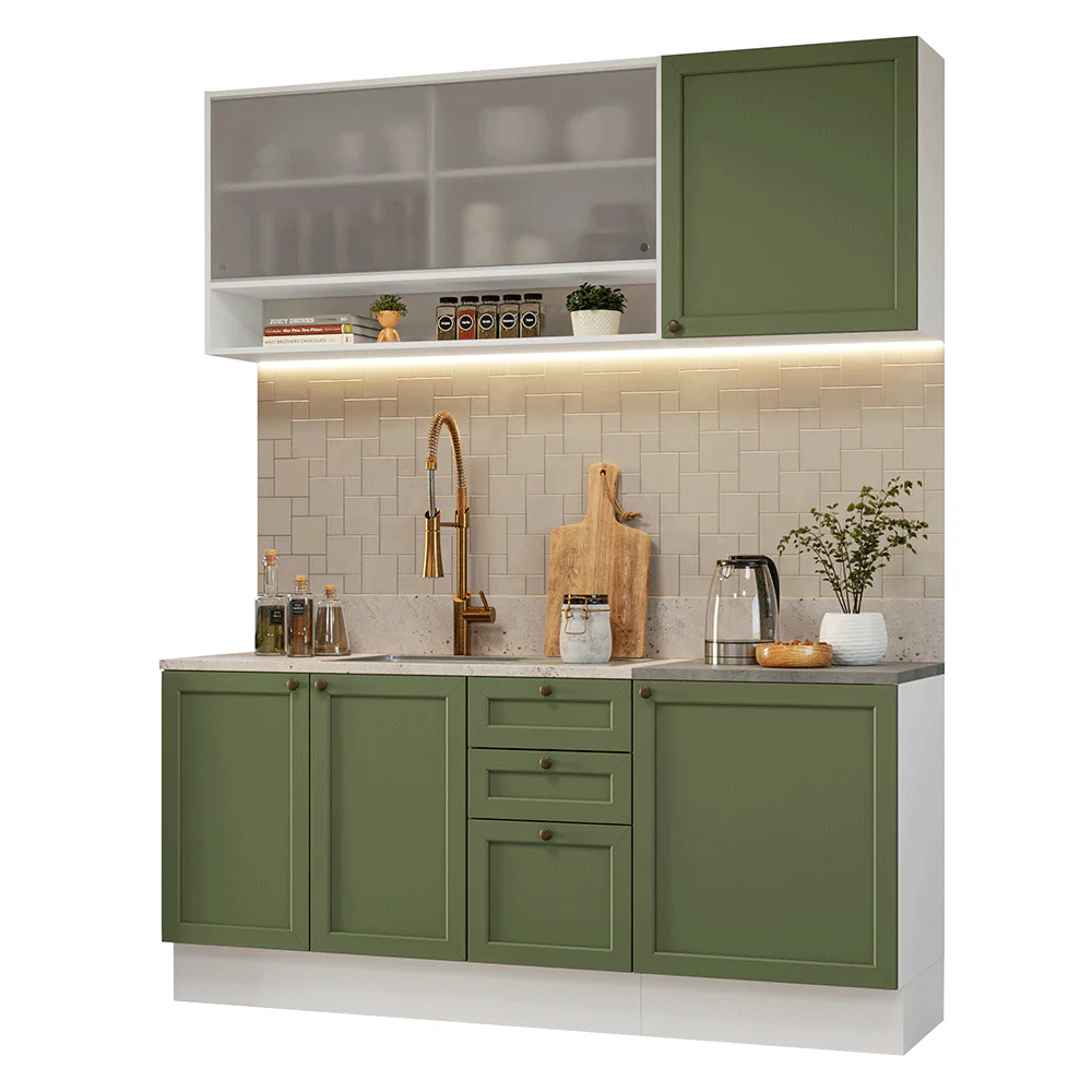 Armário de Cozinha Compacta 180 cm Branco/Verde Vik Madesa 03 - Image 2