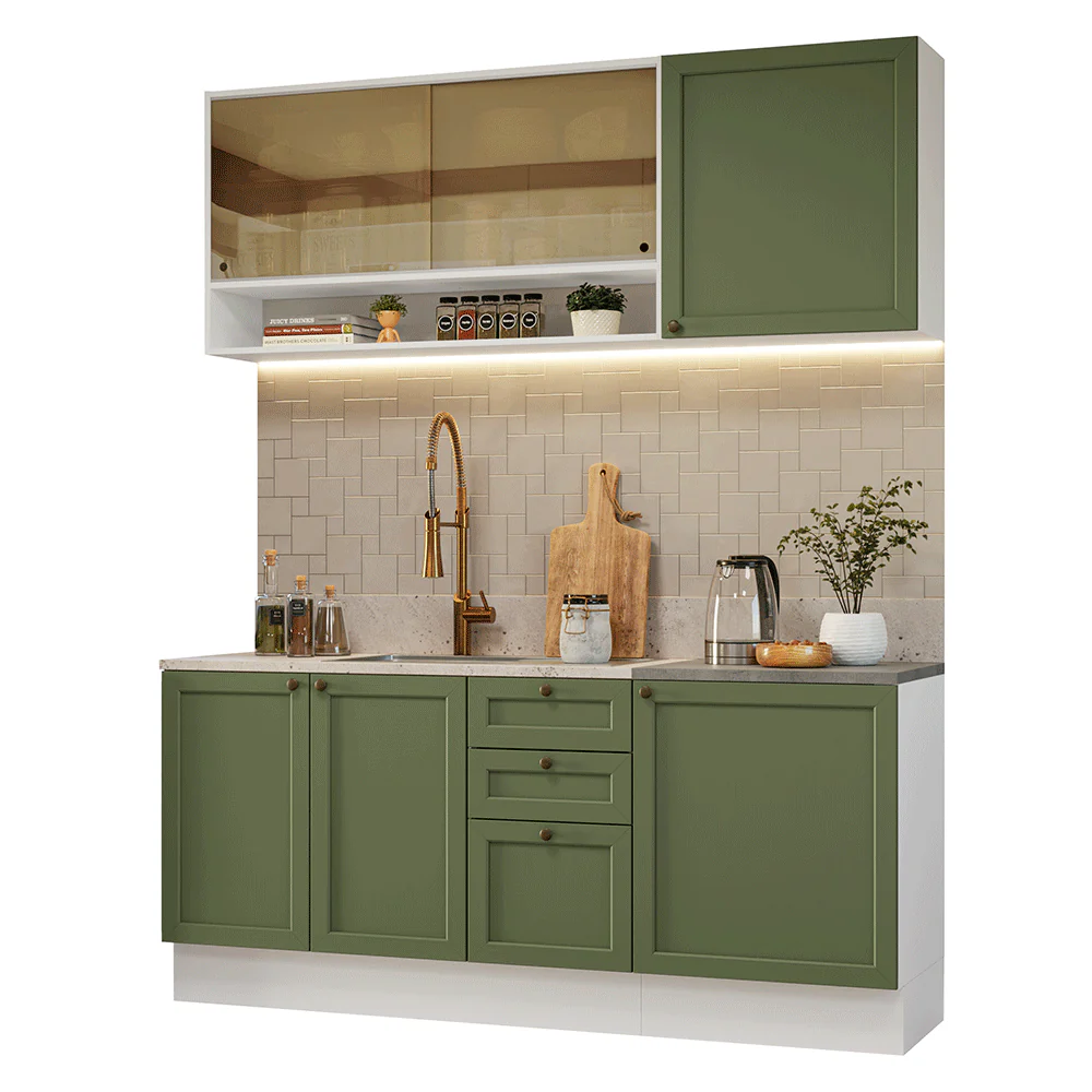 Armário de Cozinha Compacta 180 cm Branco/Verde Vik Madesa 04 - Image 2