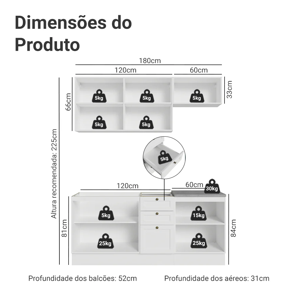 Armário de Cozinha Compacta 180 cm Branco Vik Madesa 01 - Image 3