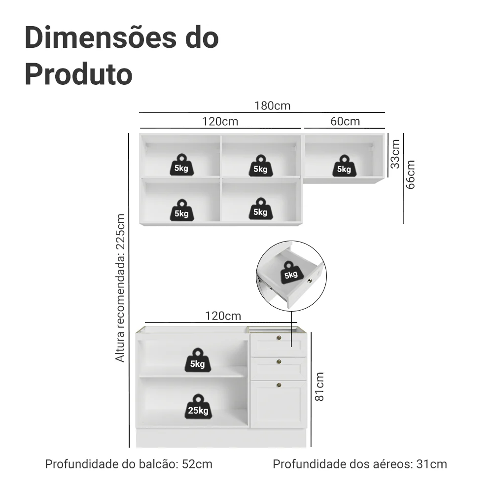 Armário de Cozinha Compacta 180 cm Branco Vik Madesa 02 - Image 3