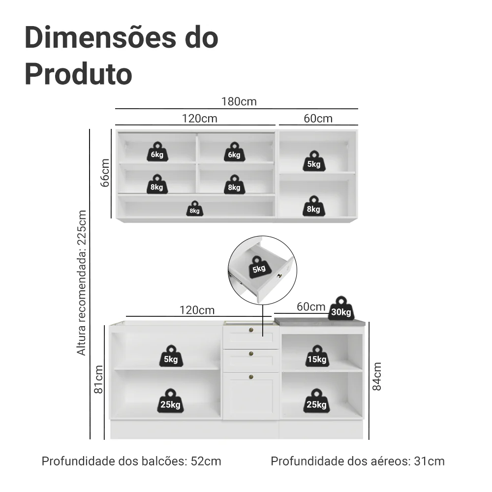 Armário de Cozinha Compacta 180 cm Branco Vik Madesa 04 - Image 3
