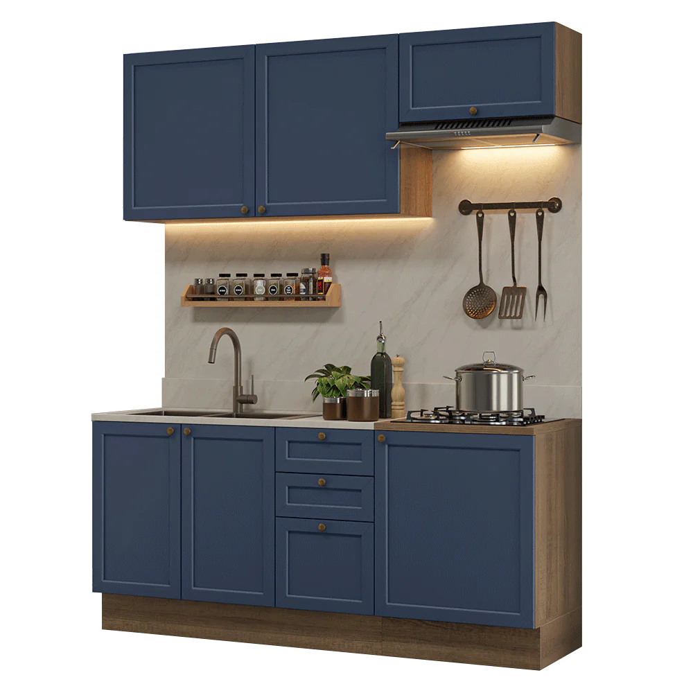 Armário de Cozinha Compacta 180 cm Rustic/Azul Vik Madesa 01 - Image 2