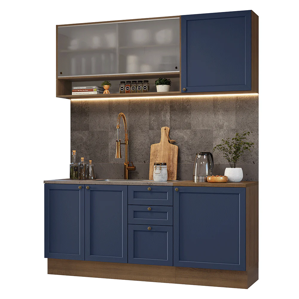 Armário de Cozinha Compacta 180 cm Rustic/Azul Vik Madesa 03 - Image 2