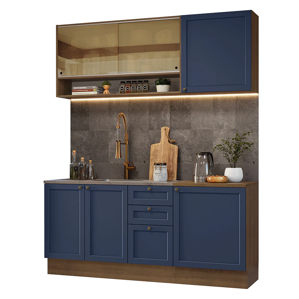 Armário de Cozinha Compacta 180 cm Rustic/Azul Vik Madesa 04 - Image 2