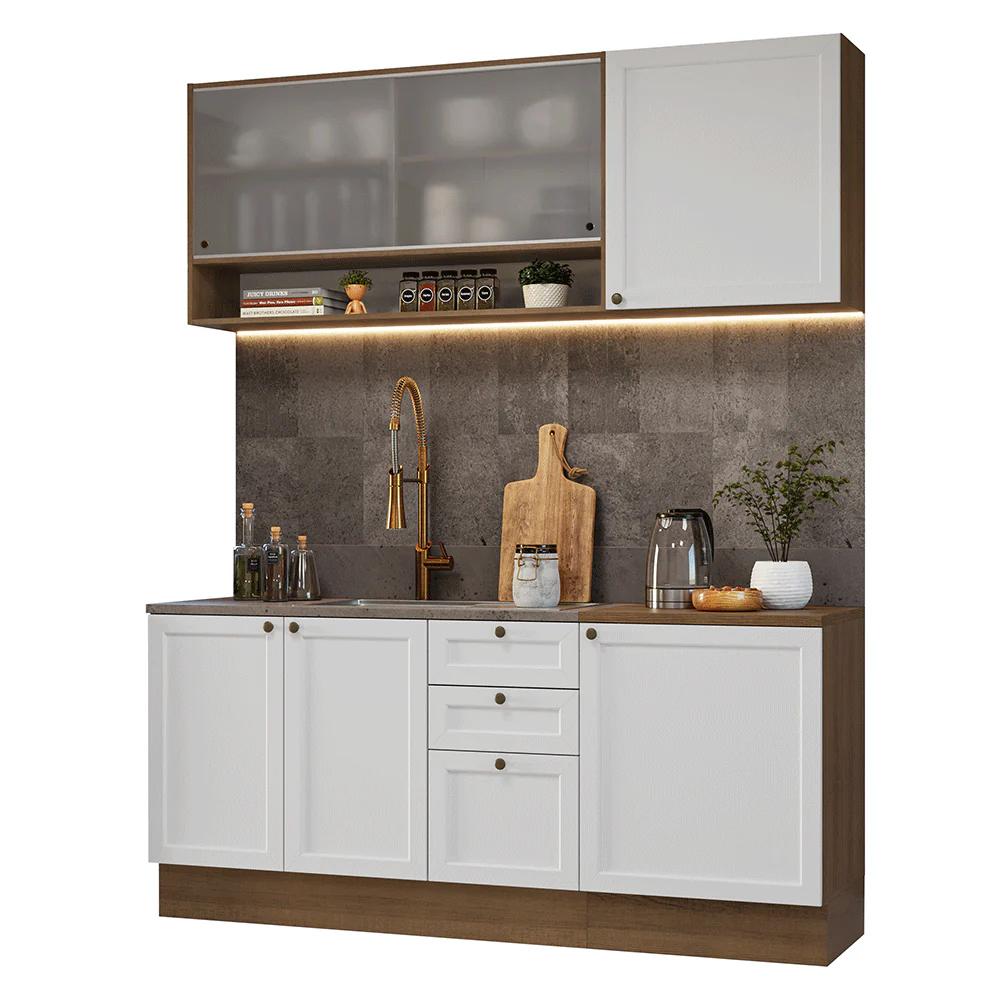 Armário de Cozinha Compacta 180 cm Rustic/Branco Vik Madesa 03 - Image 2