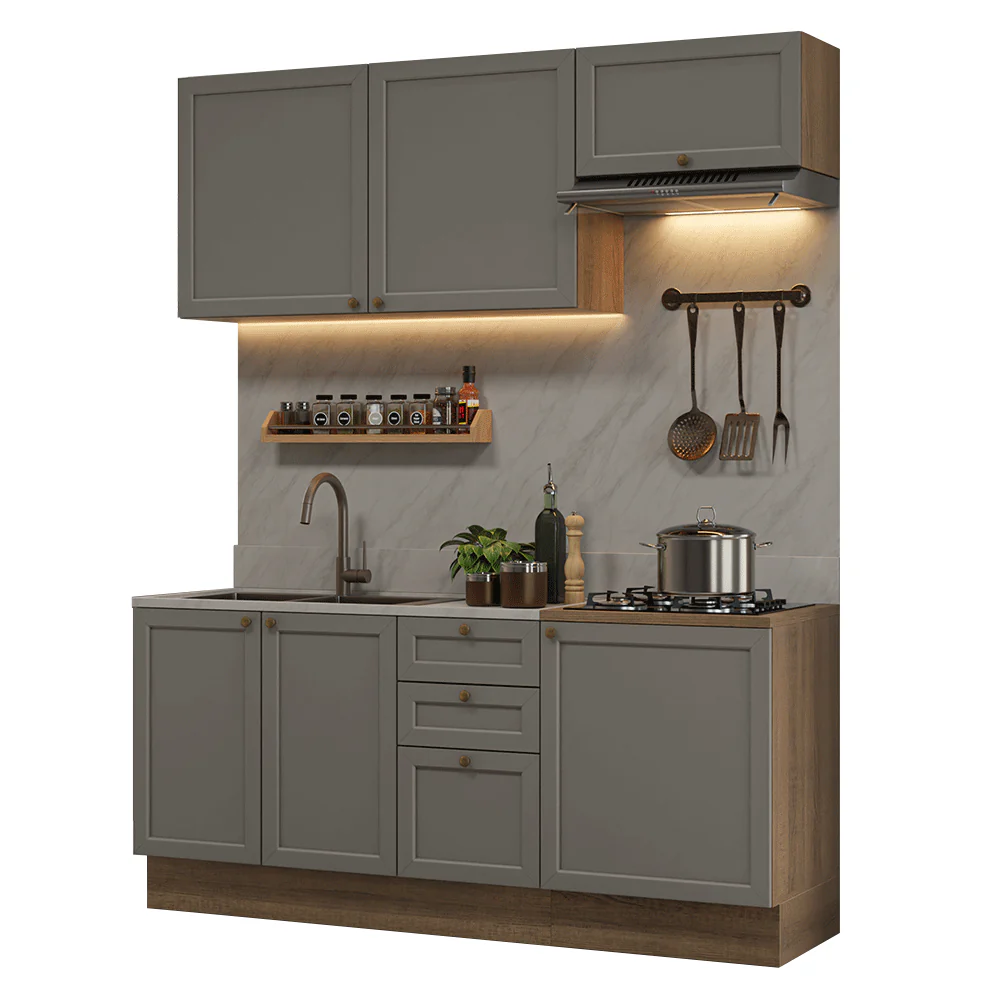 Armário de Cozinha Compacta 180 cm Rustic/Cinza Vik Madesa 01 - Image 2