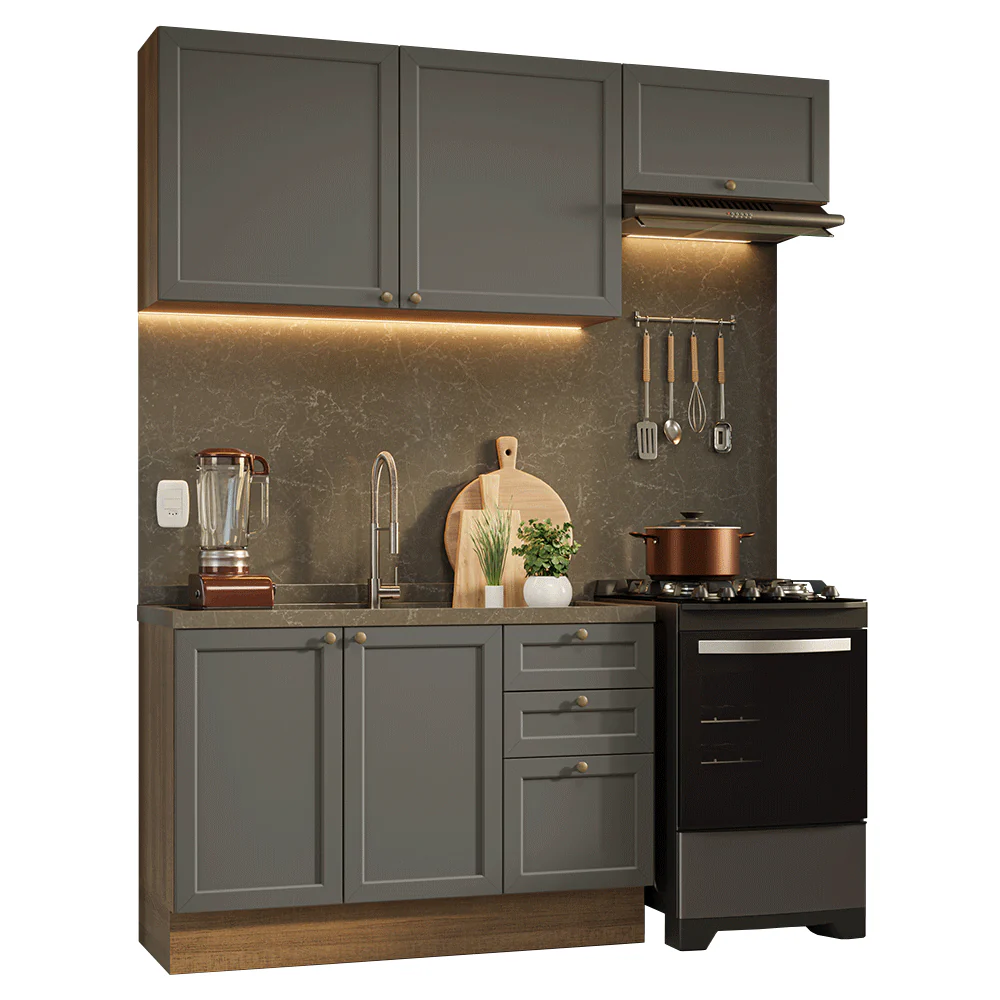 Armário de Cozinha Compacta 180 cm Rustic/Cinza Vik Madesa 02 - Image 2