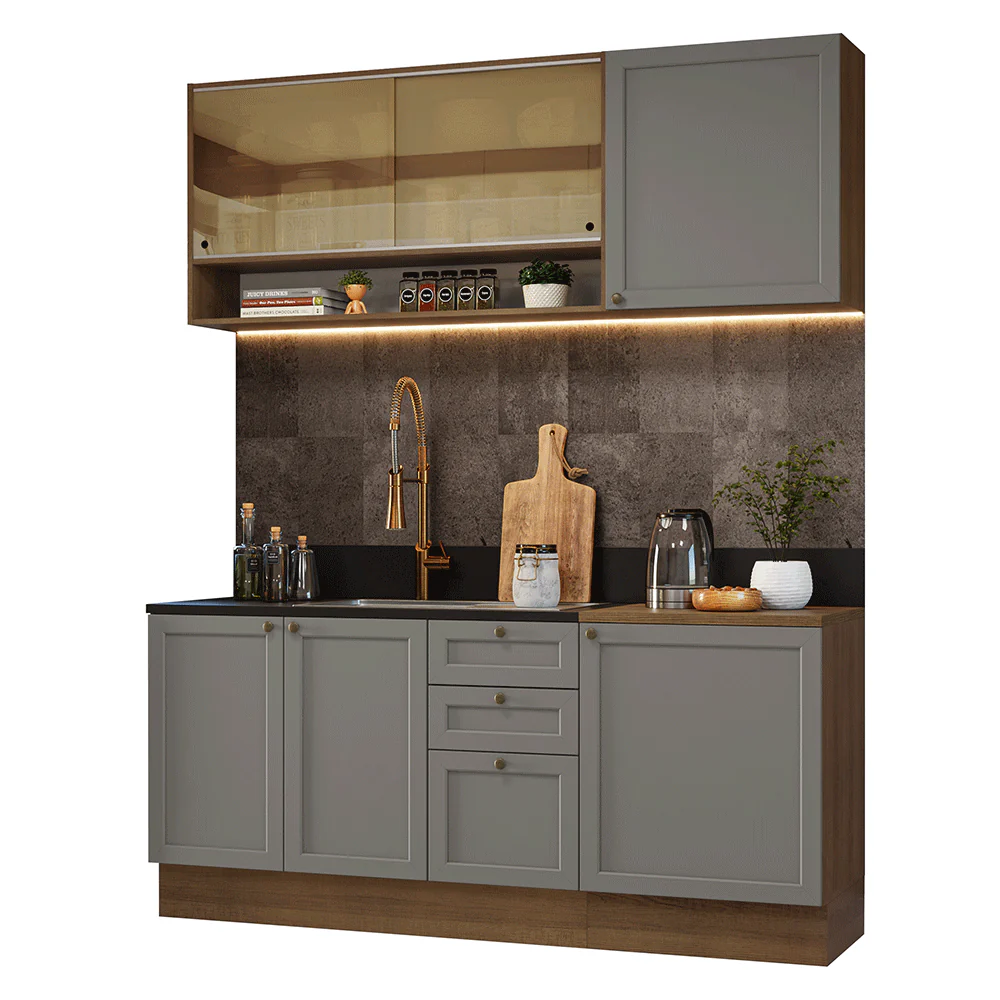 Armário de Cozinha Compacta 180 cm Rustic/Cinza Vik Madesa 04 - Image 2