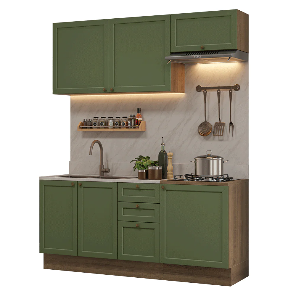 Armário de Cozinha Compacta 180 cm Rustic/Verde Vik Madesa 01 - Image 2