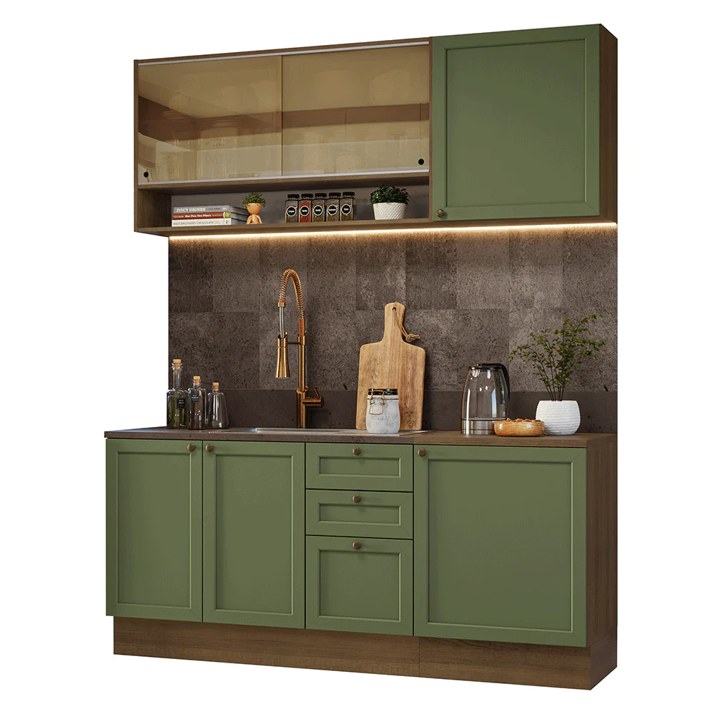 Armário de Cozinha Compacta 180 cm Rustic/Verde Vik Madesa 04 - Image 2