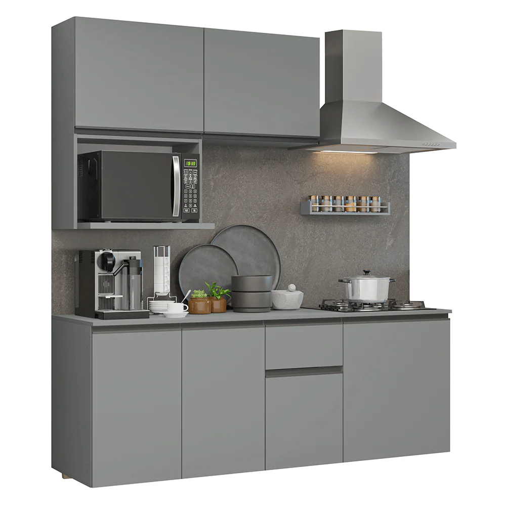 Armário de Cozinha Compacta 180 cm Suspensa Cinza Nice Madesa 03 - Image 2