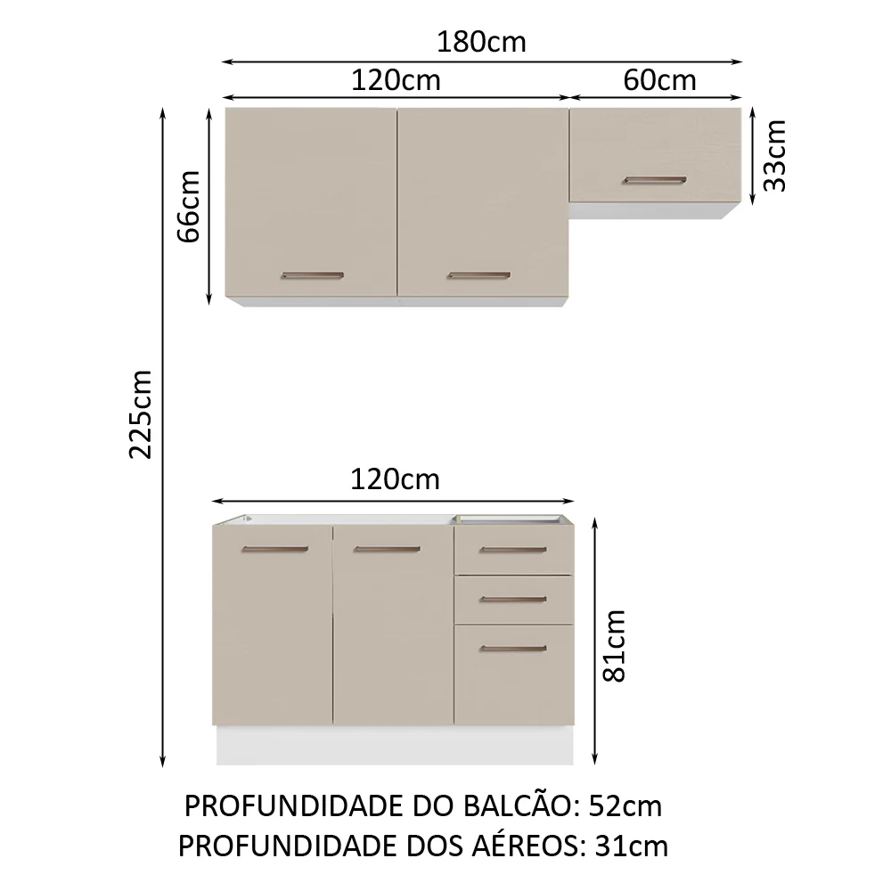Armário de Cozinha Compacta 180cm Branco/Crema Agata Madesa 09 - Image 3