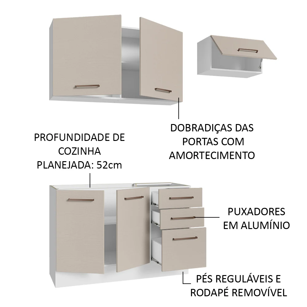 Armário de Cozinha Compacta 180cm Branco/Crema Agata Madesa 09 - Image 4
