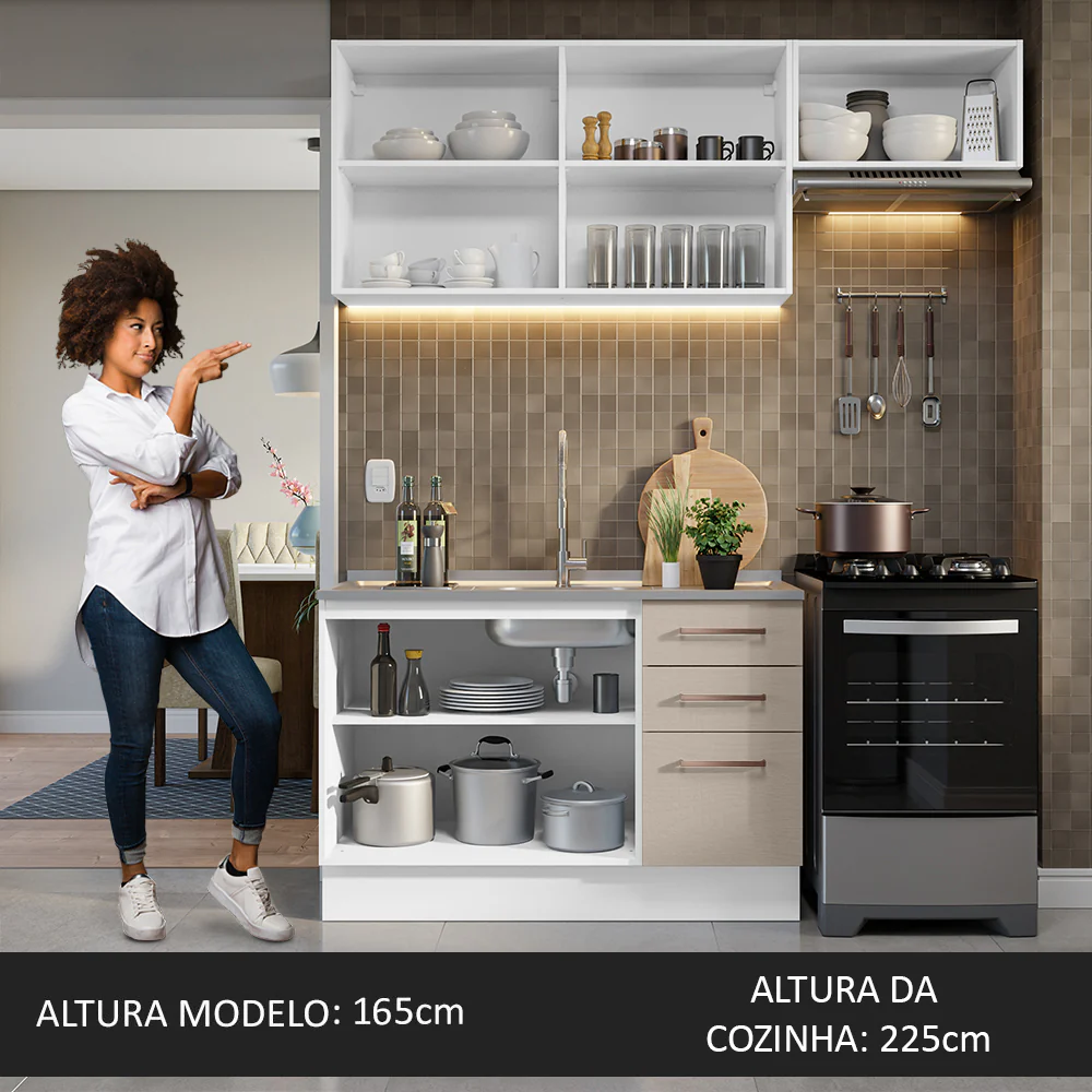 Armário de Cozinha Compacta 180cm Branco/Crema Agata Madesa 09 - Image 5