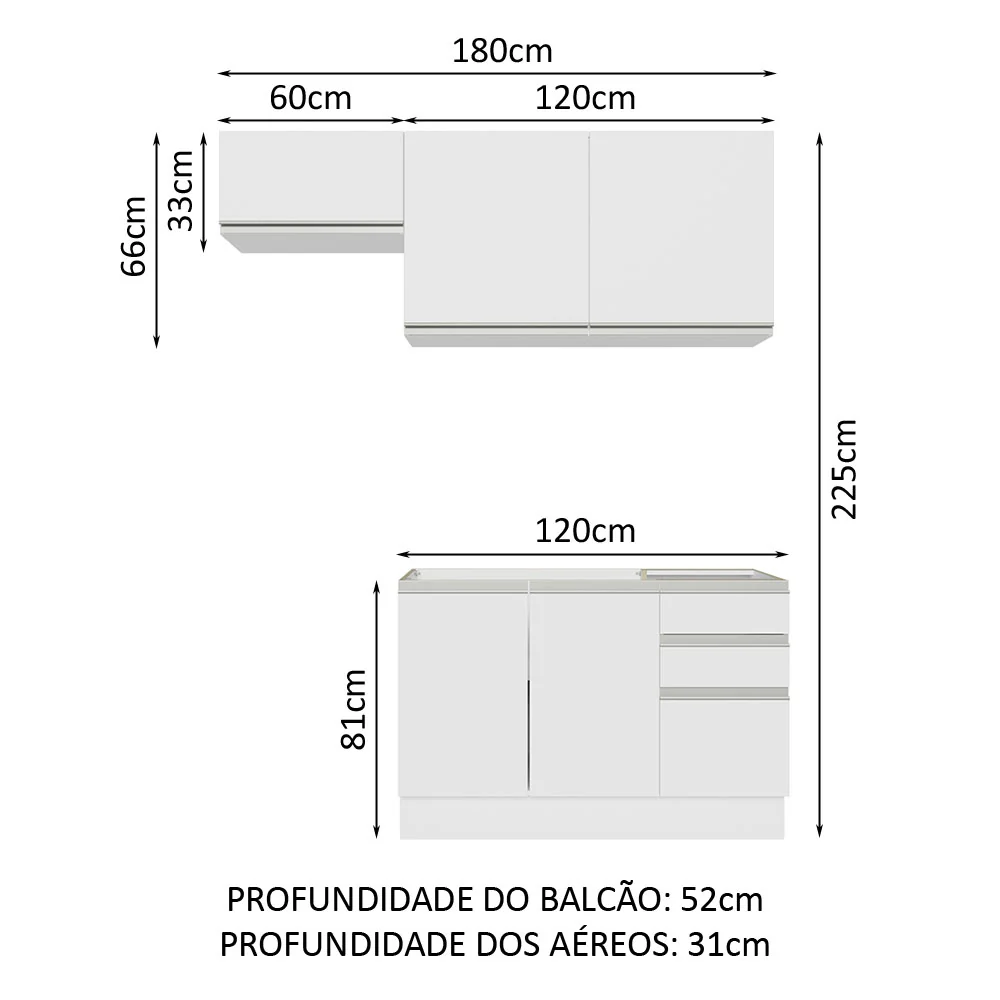 Armário de Cozinha Compacta 180cm Branco Glamy Madesa 09 - Image 3