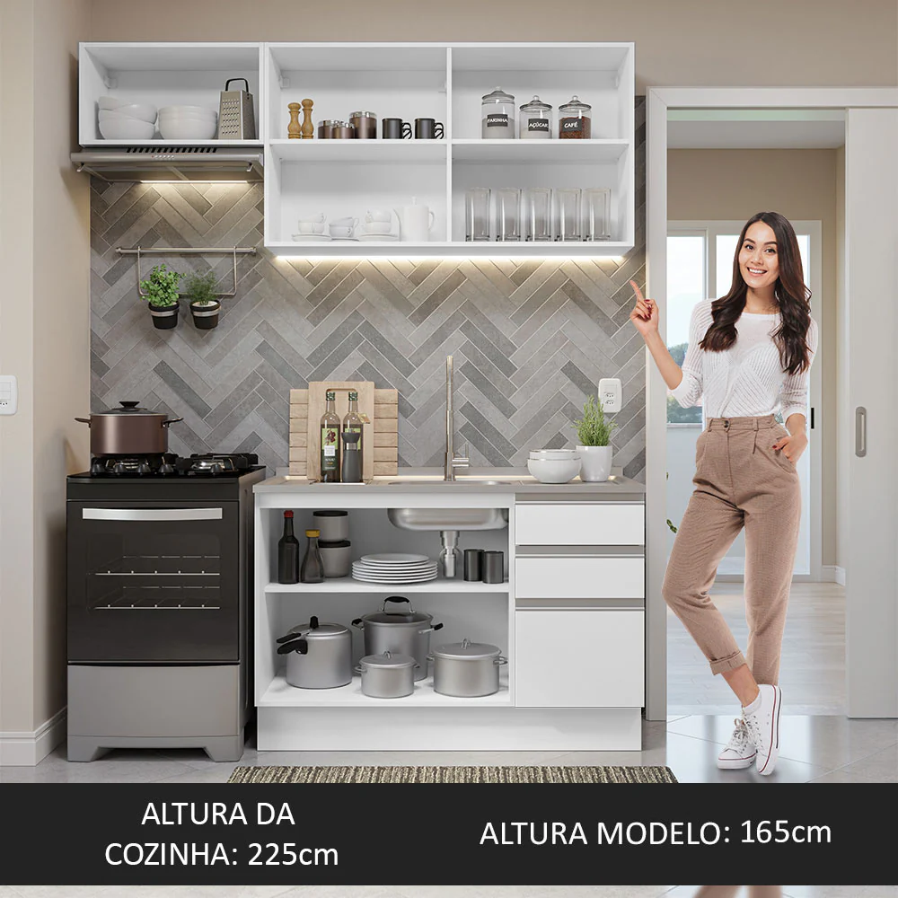 Armário de Cozinha Compacta 180cm Branco Glamy Madesa 09 - Image 6