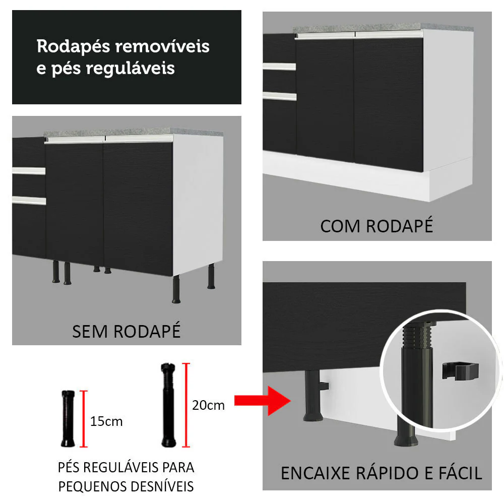 Armário de Cozinha Compacta 180cm Branco/Preto Glamy Madesa 09 - Image 10