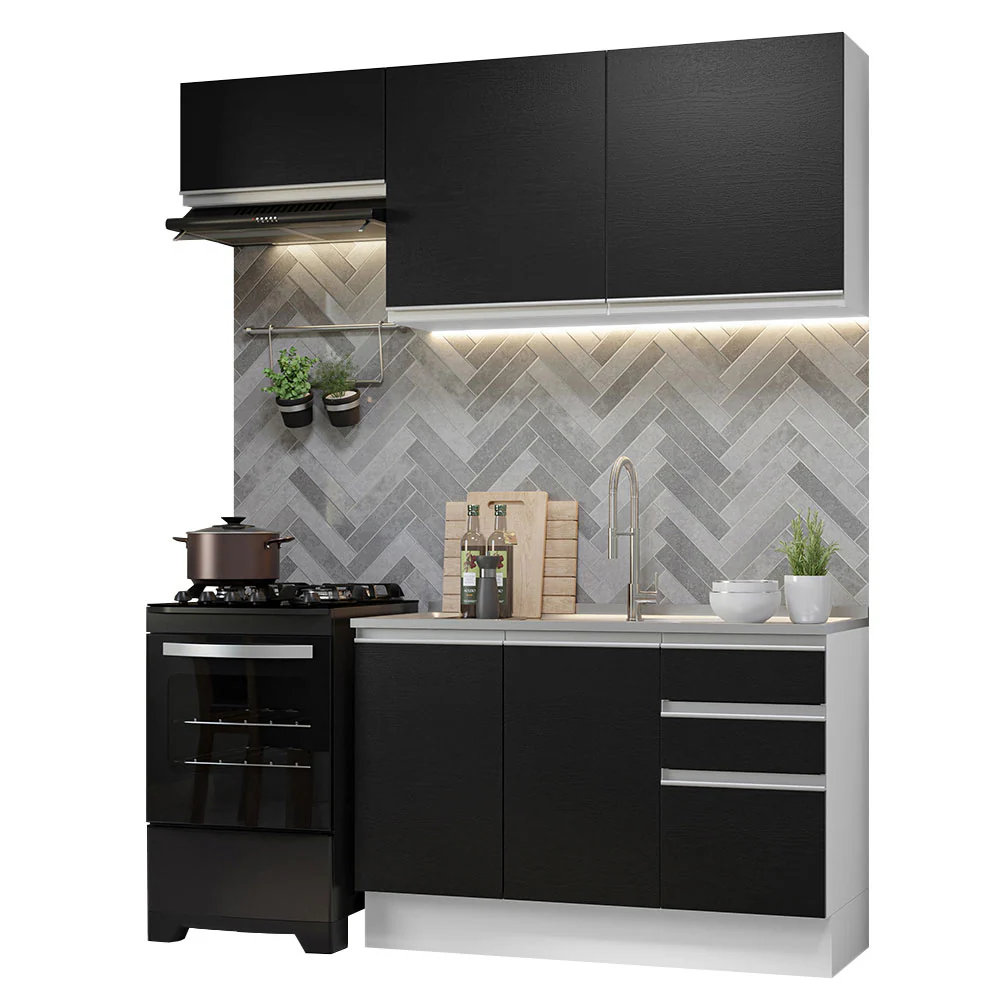 Armário de Cozinha Compacta 180cm Branco/Preto Glamy Madesa 09 - Image 2