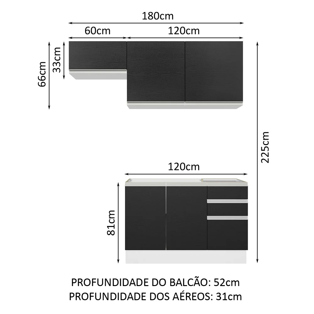 Armário de Cozinha Compacta 180cm Branco/Preto Glamy Madesa 09 - Image 3