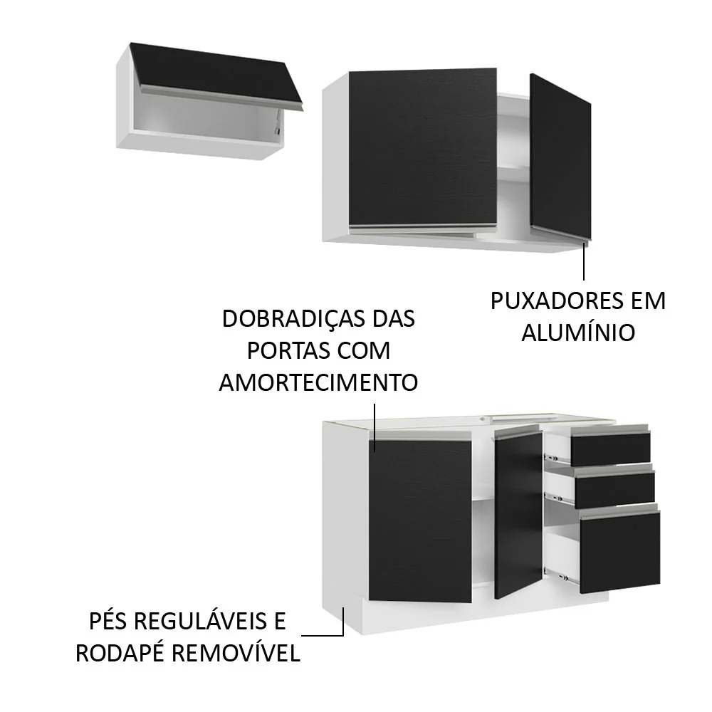 Armário de Cozinha Compacta 180cm Branco/Preto Glamy Madesa 09 - Image 4