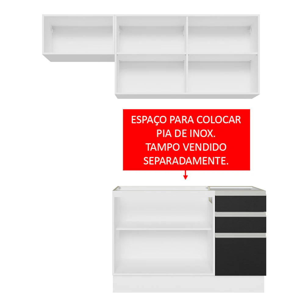 Armário de Cozinha Compacta 180cm Branco/Preto Glamy Madesa 09 - Image 5